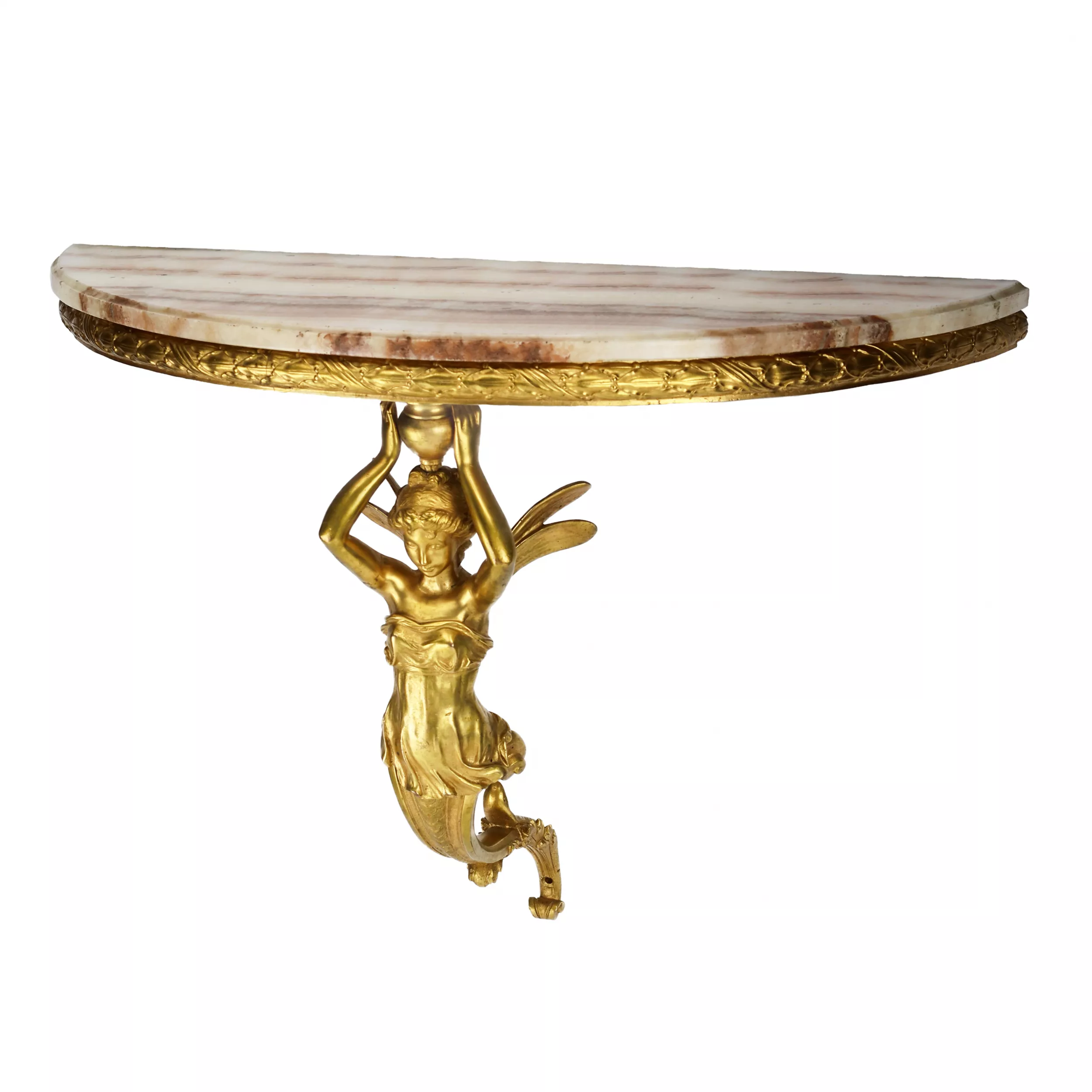Paire de consoles en bronze dore à ecorce ailee, dans le goût de Napoleon III. 19ème siècle. 