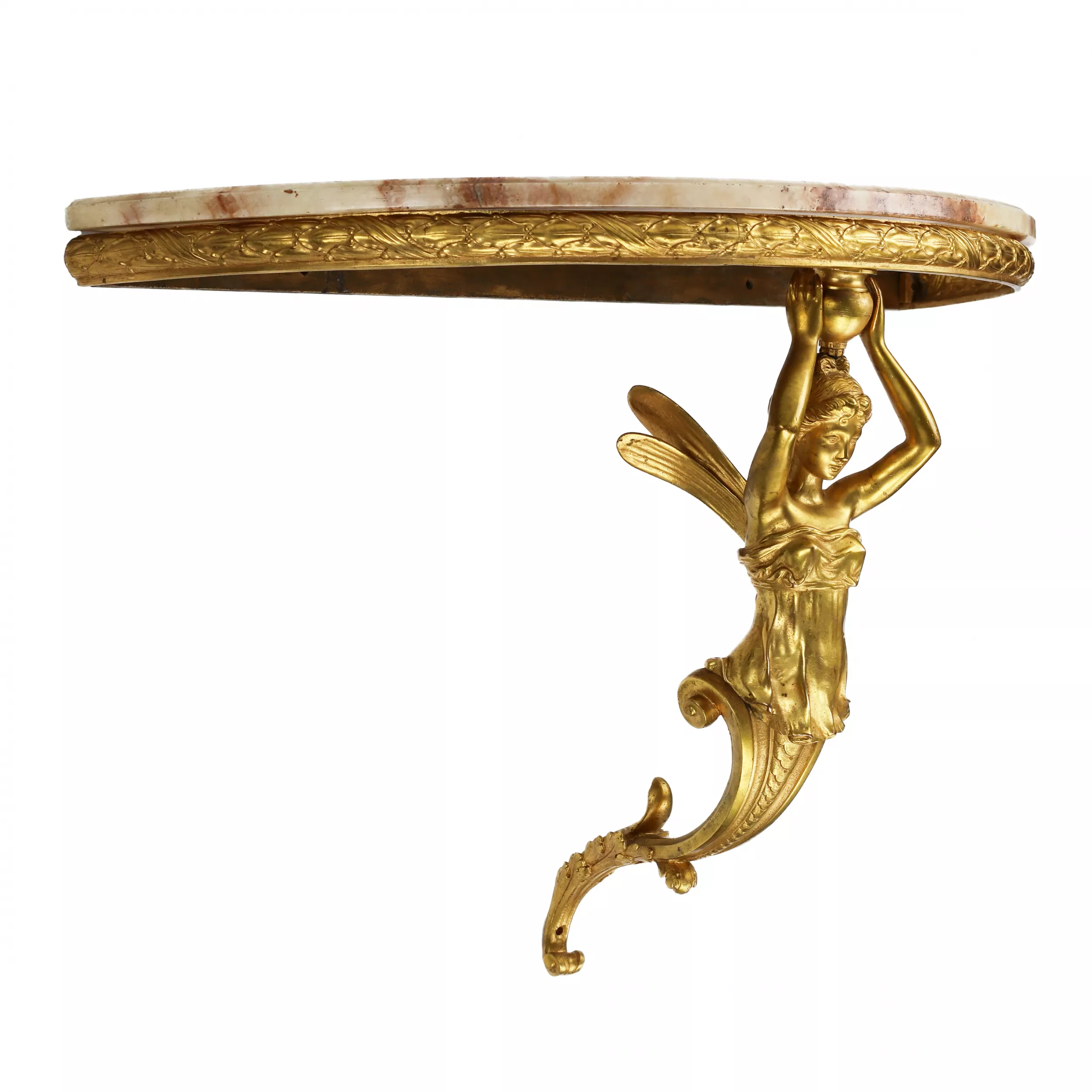 Paire de consoles en bronze dore à ecorce ailee, dans le goût de Napoleon III. 19ème siècle. 