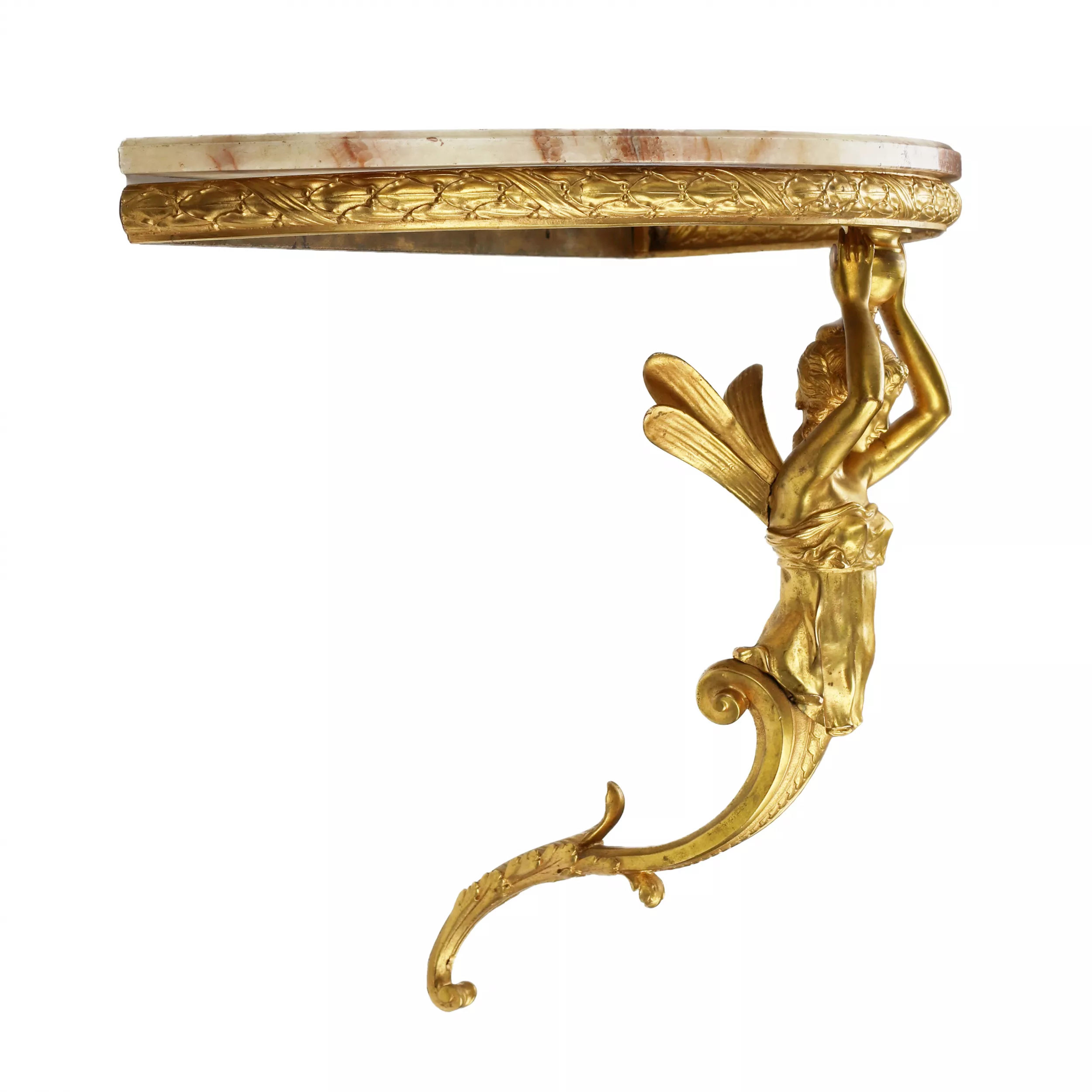 Paire de consoles en bronze dore à ecorce ailee, dans le goût de Napoleon III. 19ème siècle. 