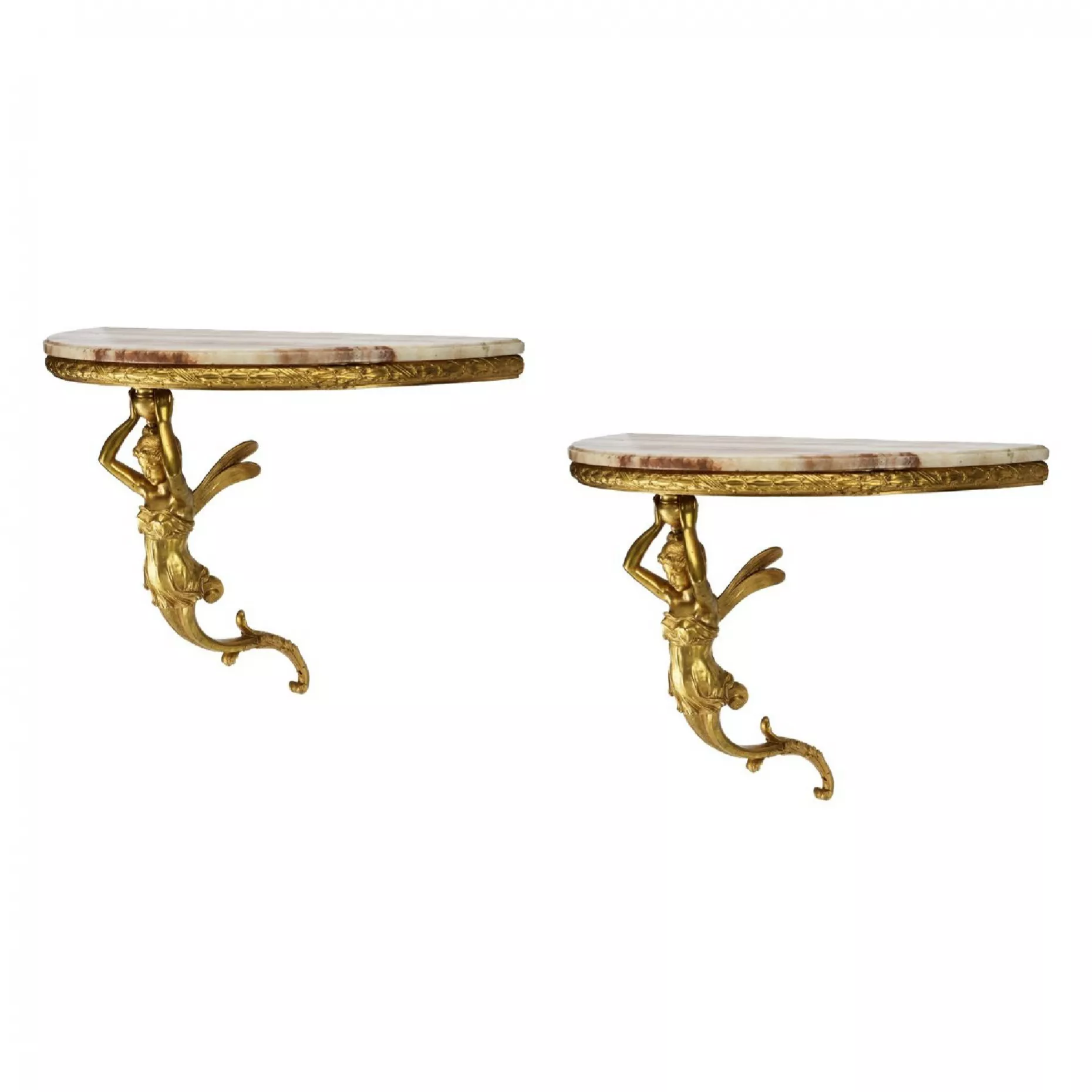 Paire de consoles en bronze dore à ecorce ailee, dans le goût de Napoleon III. 19ème siècle. 