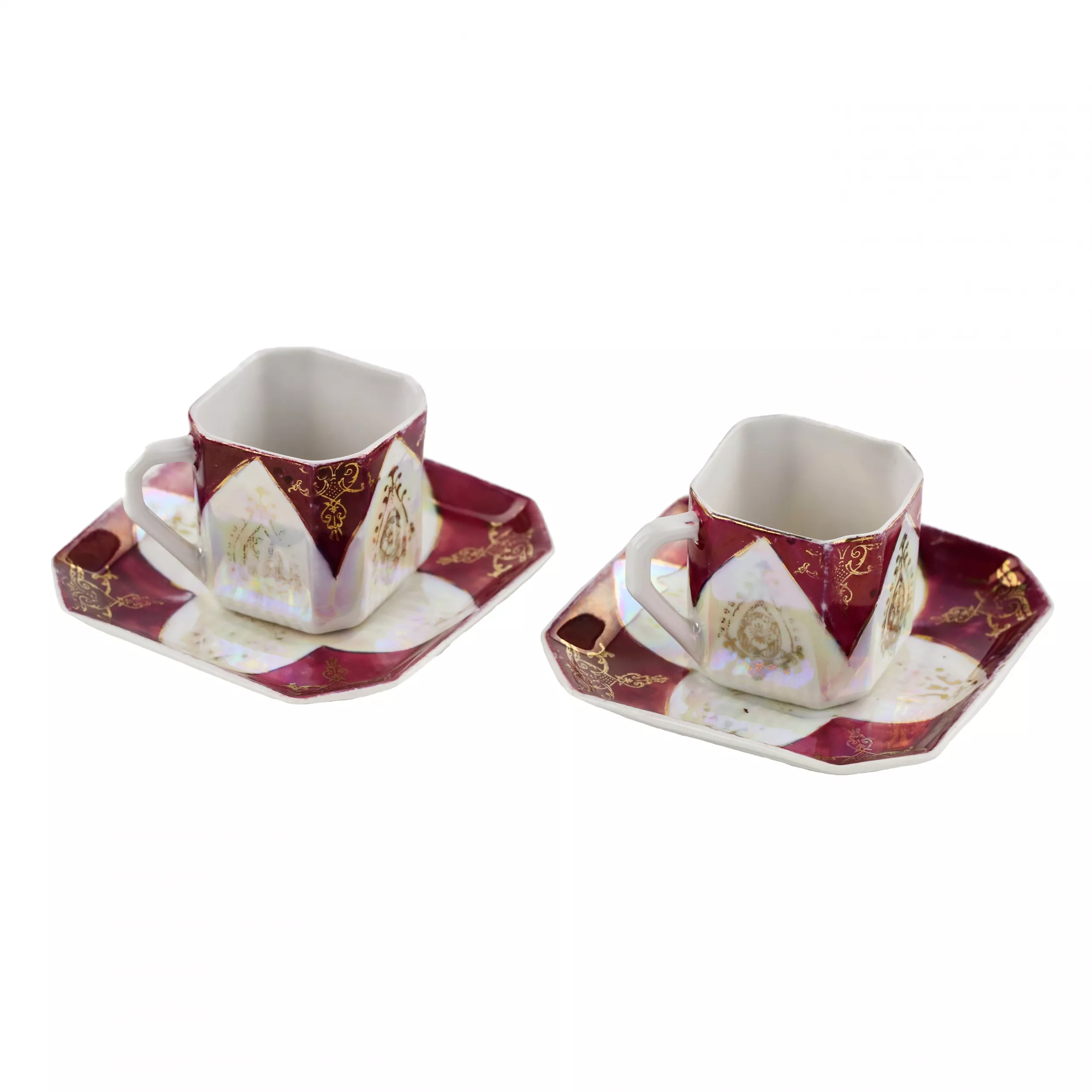 Fresque Shalom avec fils. Constantinople. Paire de tasses à moka en porcelaine. annees 1920 