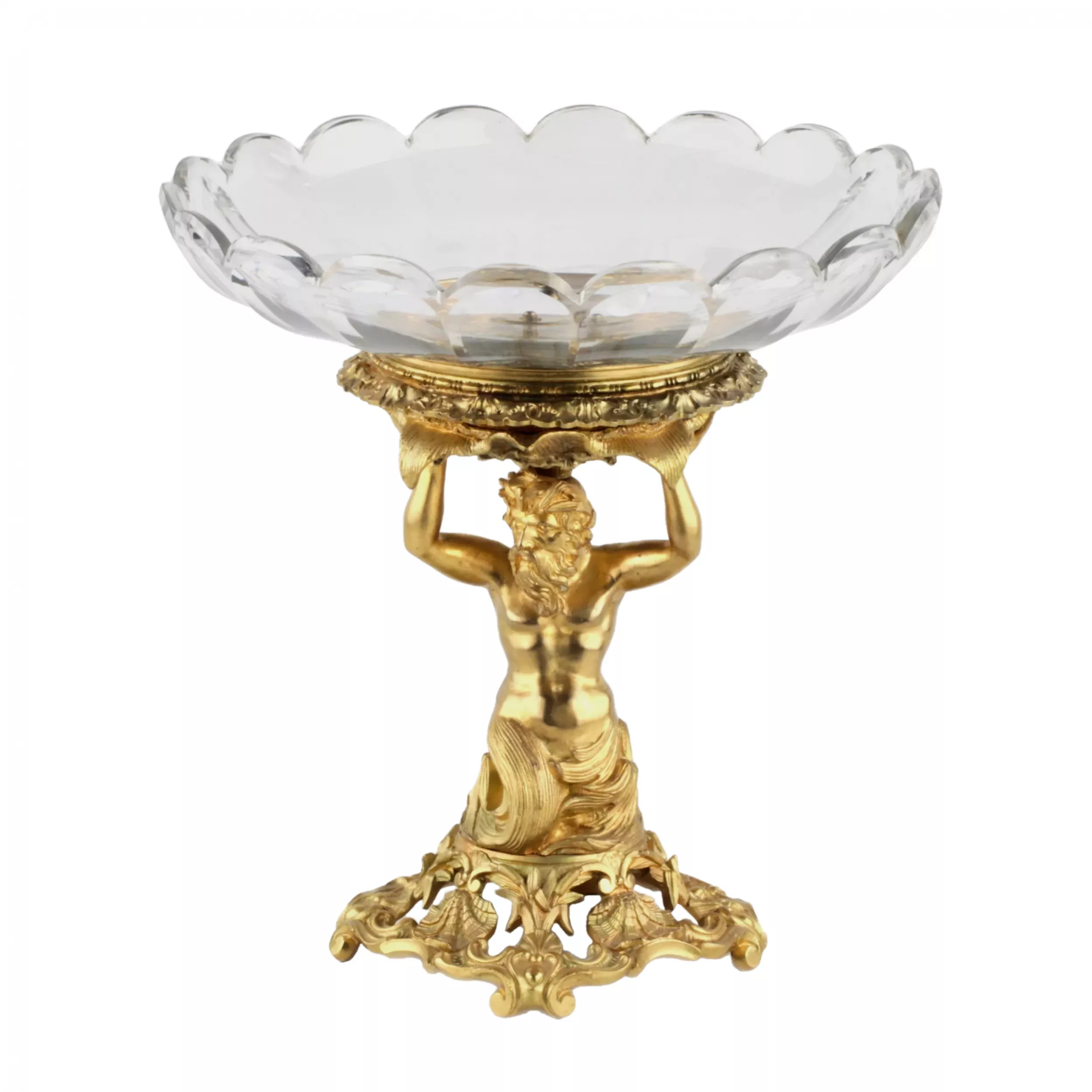 A DECORATIVE GILT-BRONZE AND CRYSTAL FRUIT STAND. FRANCE, CIRCA 1900