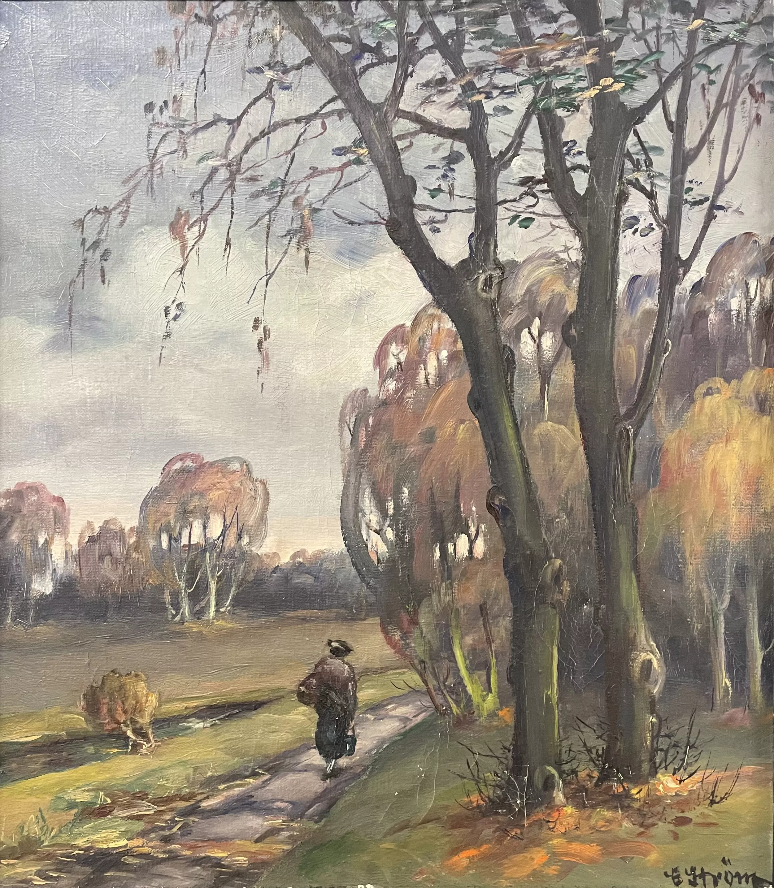 Peinture paysage forestier. Maître inconnu, XXe siècle, impressionnisme 