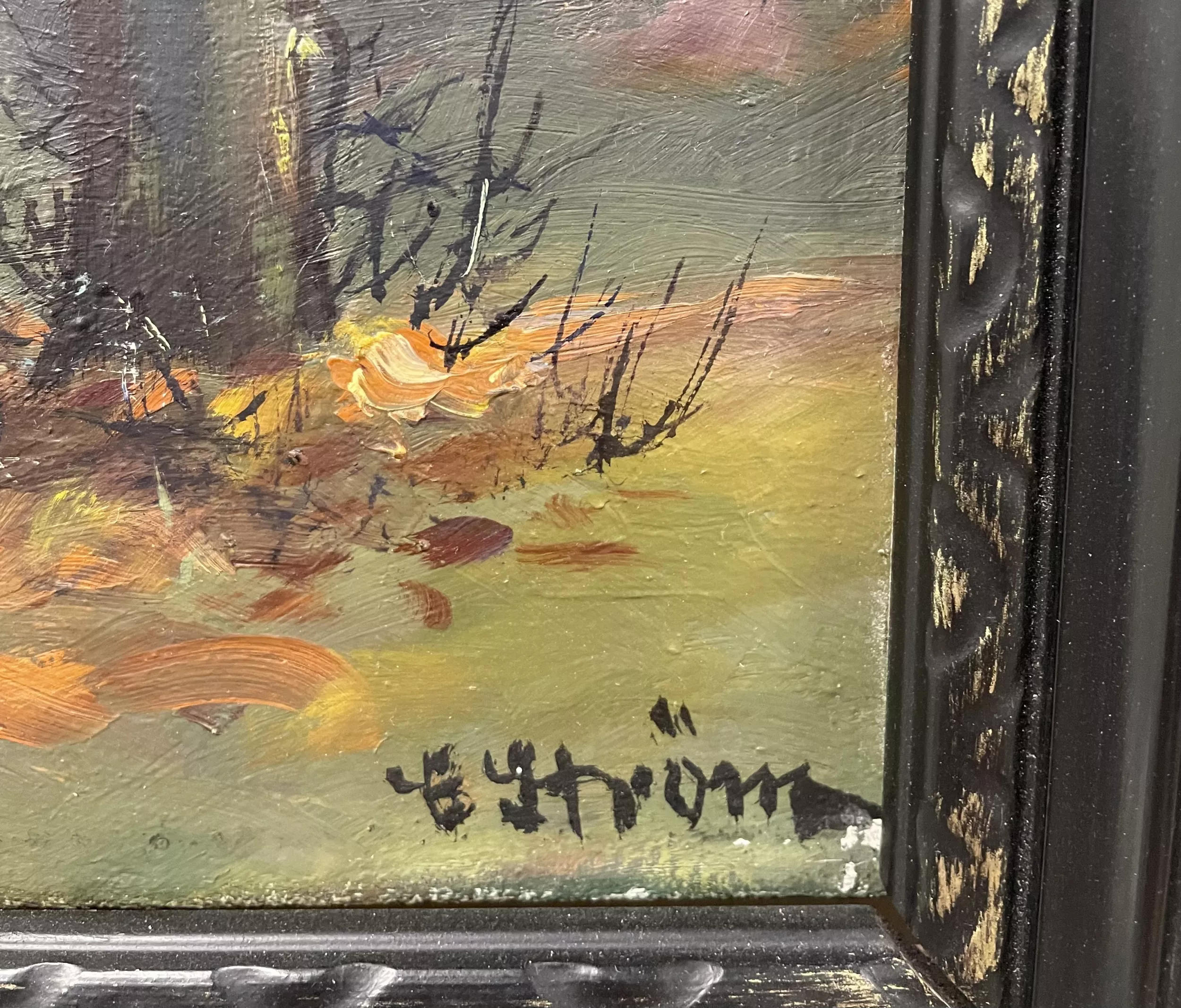 Peinture paysage forestier. Maître inconnu, XXe siècle, impressionnisme 