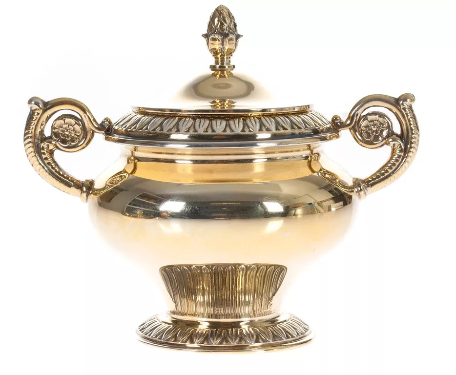 Gilded silver set - coffee pot, cream bowl, sugar-basin and tray