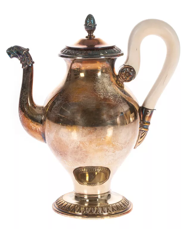 Gilded silver set - coffee pot, cream bowl, sugar-basin and tray