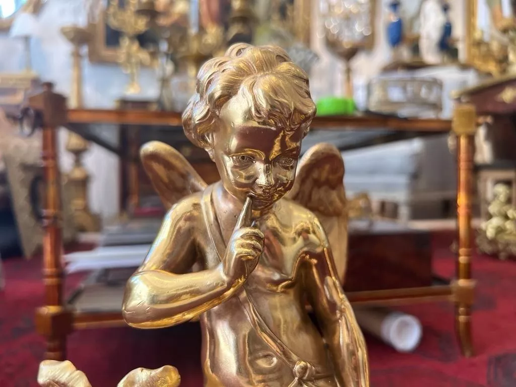 Pair Of Napoleon III Period Gilt Bronze Putti Andirons, 19th century