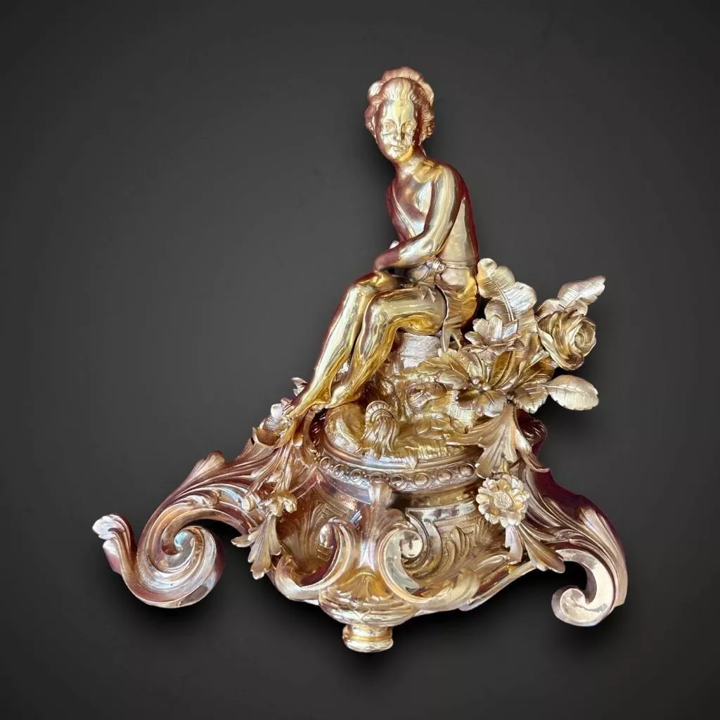 Pair Of Napoleon III Period Gilt Bronze Putti Andirons, 19th century