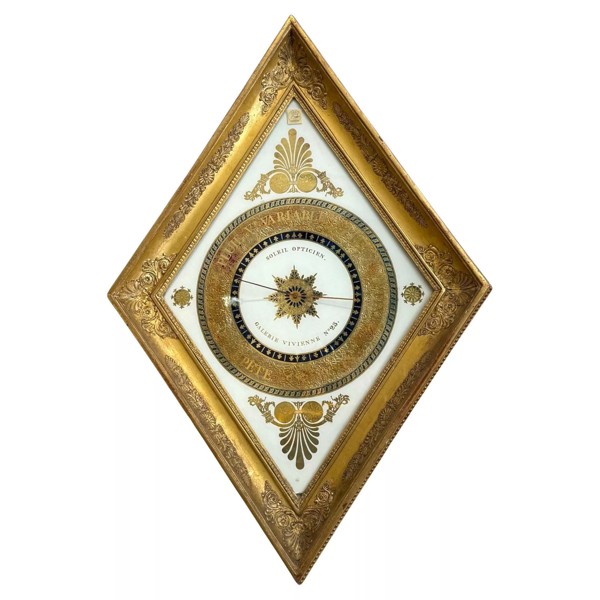 Charles X Diamond-Shaped Gilt Mercury Barometer, Circa 1820, Paris, France