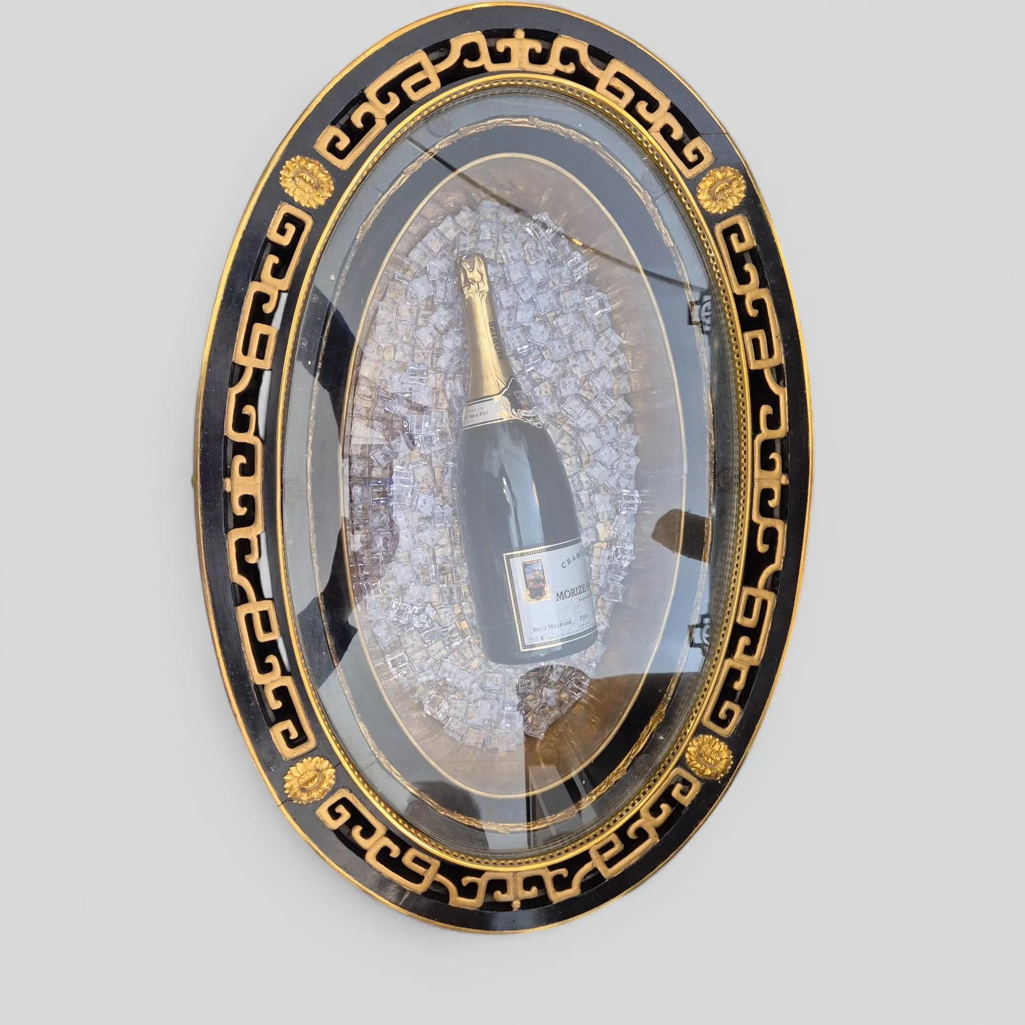 Maison ROMÉO champagne cooler, Wood and gilt bronze, circa 1970