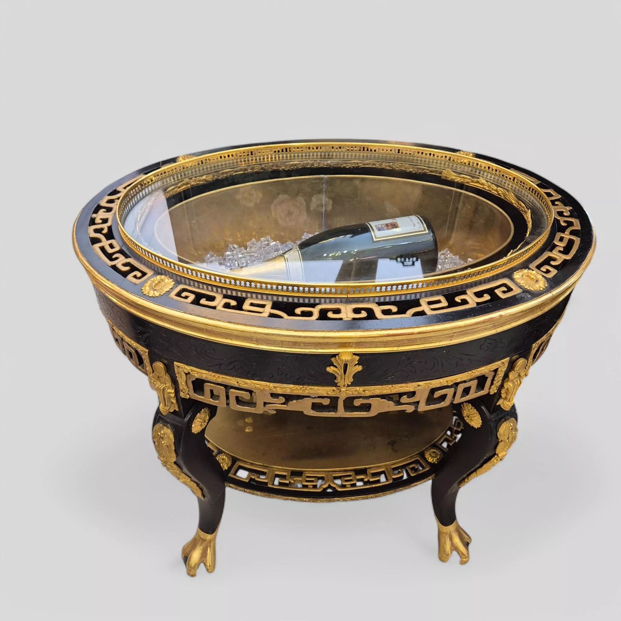 Maison ROMÉO champagne cooler, Wood and gilt bronze, circa 1970
