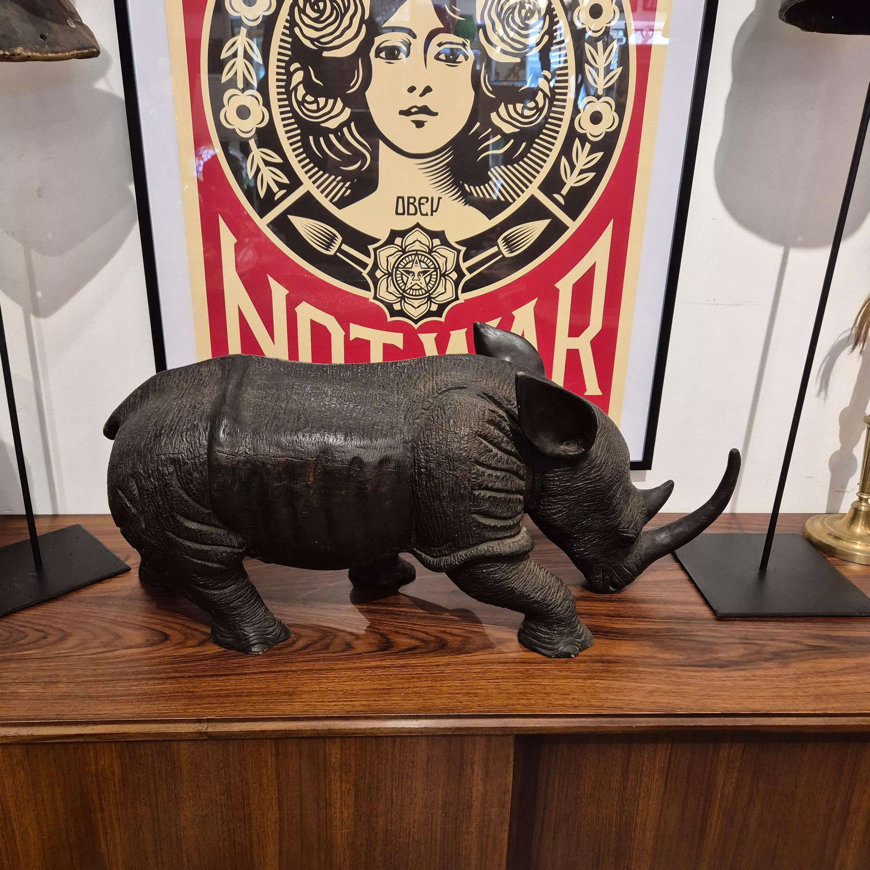 Carved wood rhinoceros, Circa 1950