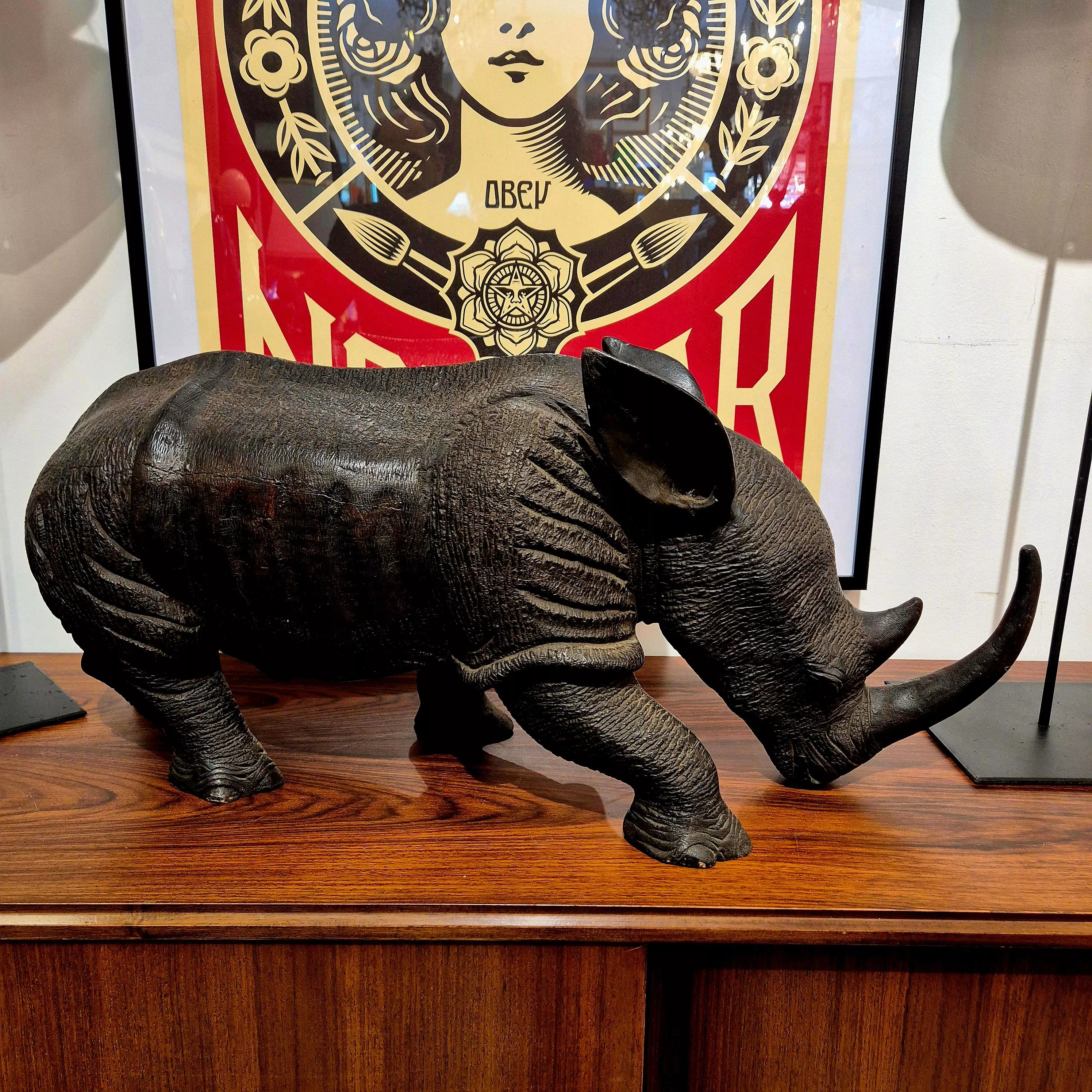 Carved wood rhinoceros, Circa 1950