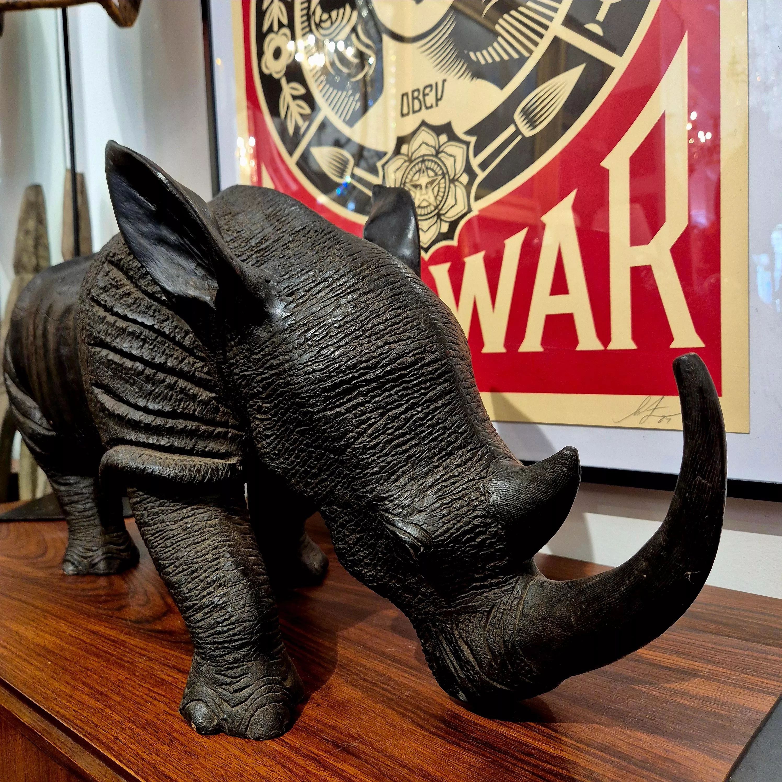 Carved wood rhinoceros, Circa 1950