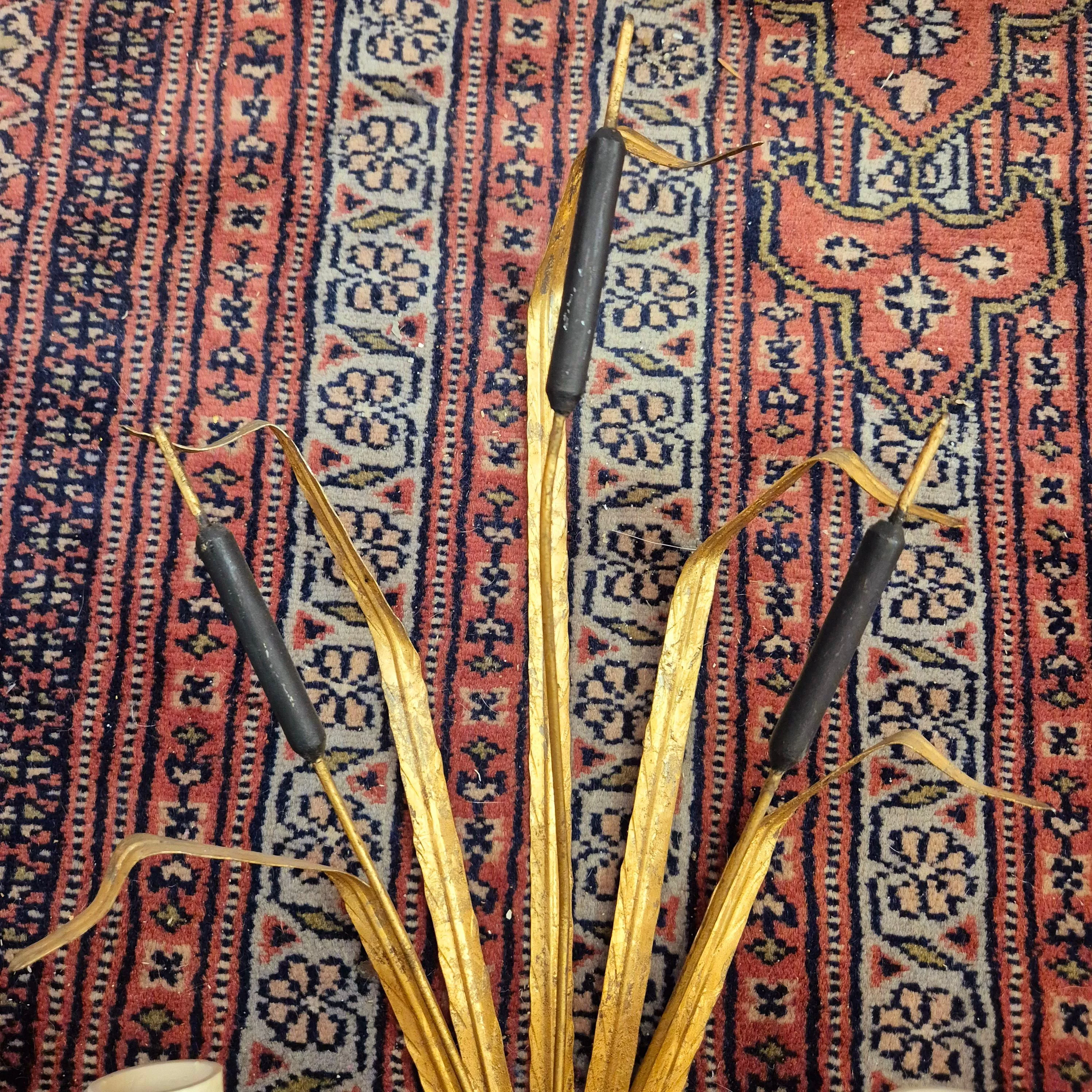 Pair of two-light gilded metal Roseaux sconces, Ferro Art, circa 1960