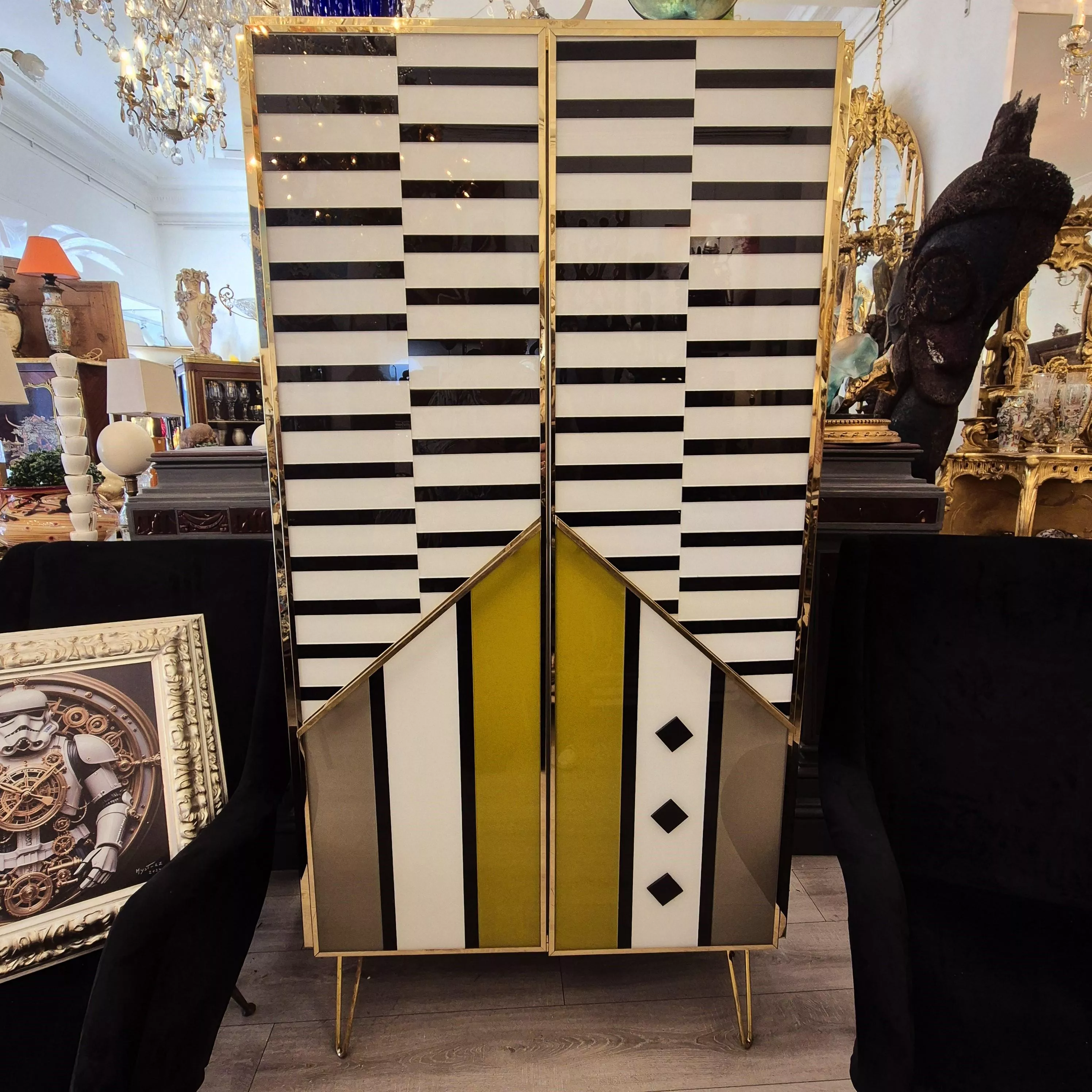 Late Art Deco cabinet in polychrome glass marquetry, Murano, Circa 1950