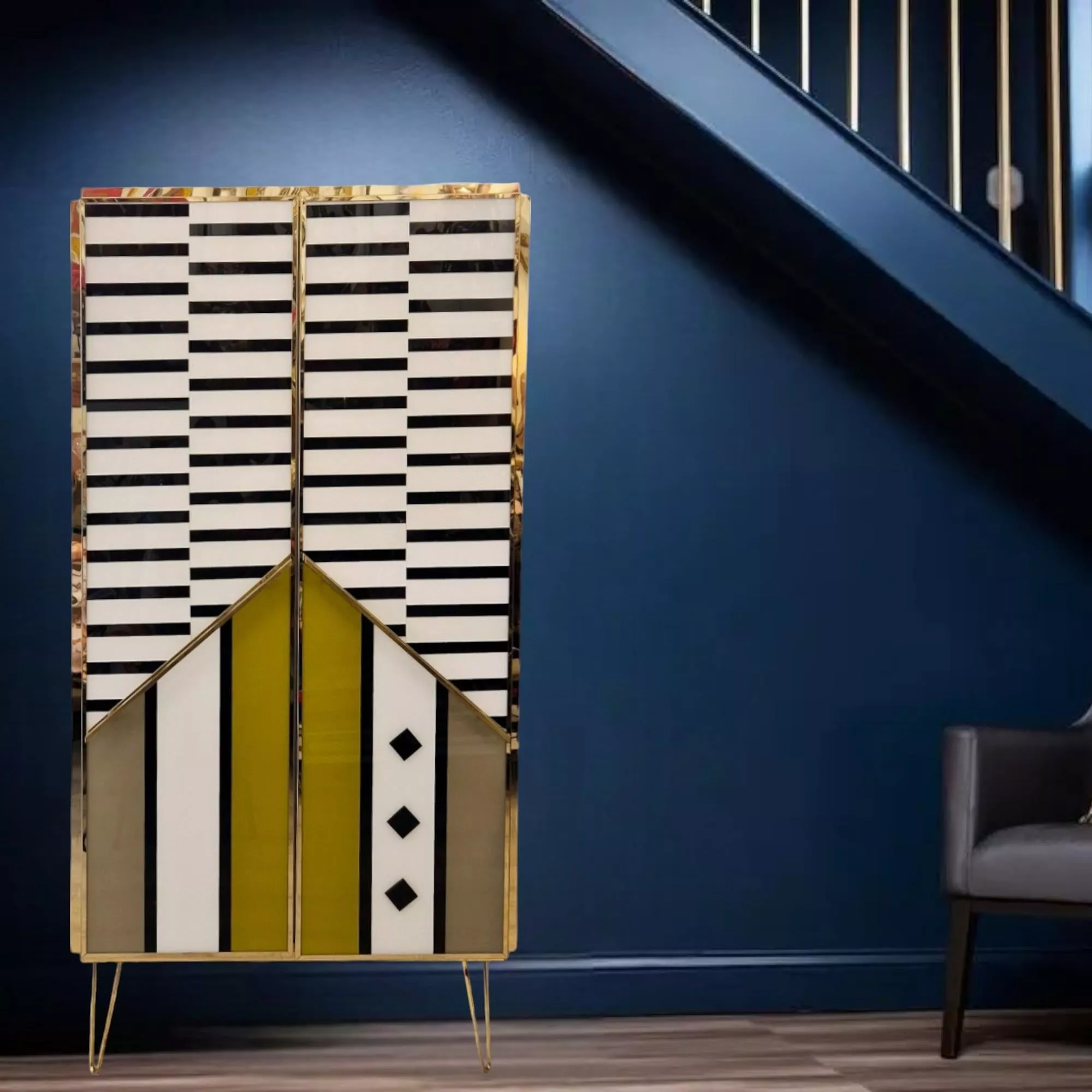 Late Art Deco cabinet in polychrome glass marquetry, Murano, Circa 1950