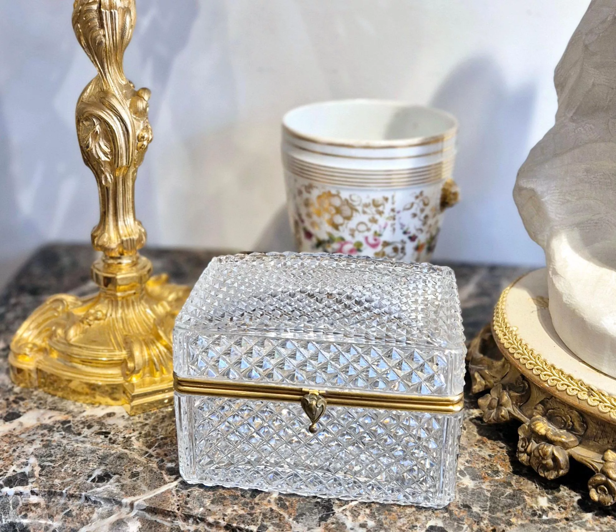 Large cut-crystal box with gilt-bronze mounting, Charles X period, circa 1830.