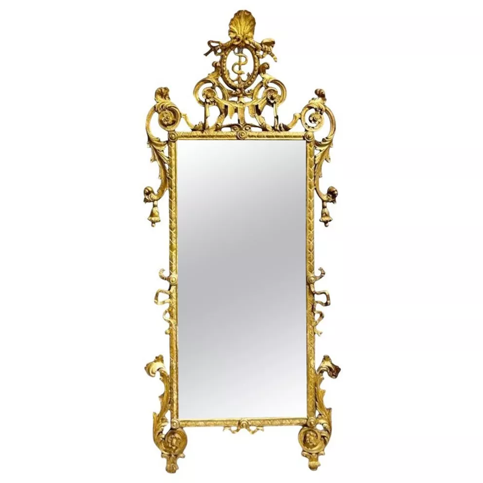 Rare 18th century gilded wood mirror, Italy