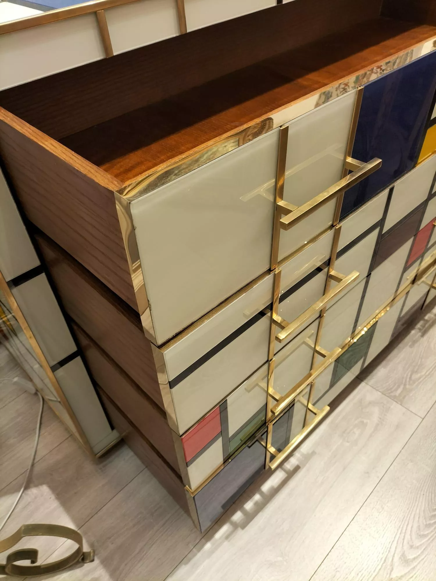 Four-Drawer Murano Glass Commode in Mondrian Style, 1970’s
