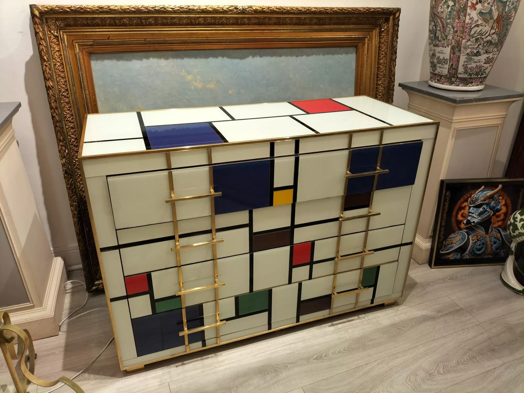 Four-Drawer Murano Glass Commode in Mondrian Style, 1970’s