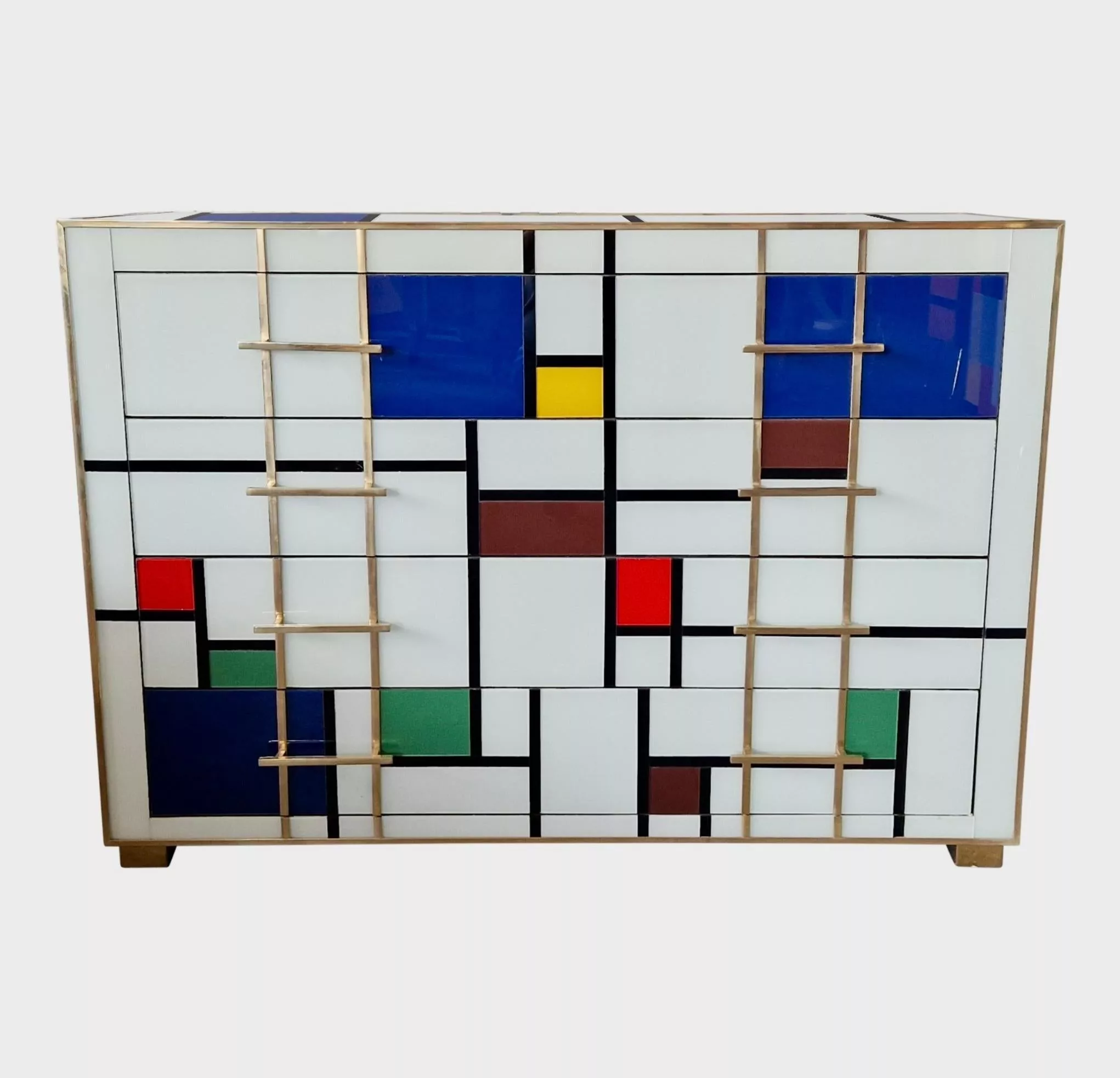 Four-Drawer Murano Glass Commode in Mondrian Style, 1970’s