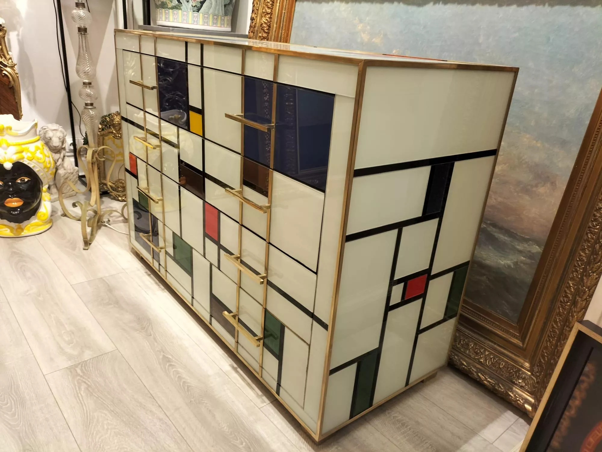 Four-Drawer Murano Glass Commode in Mondrian Style, 1970’s