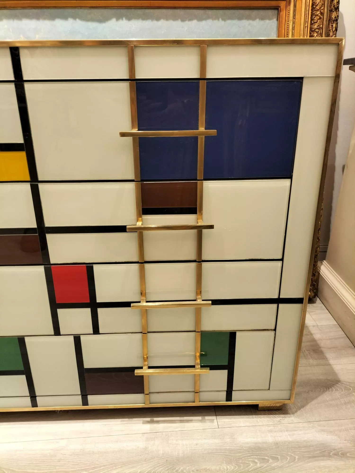 Four-Drawer Murano Glass Commode in Mondrian Style, 1970’s
