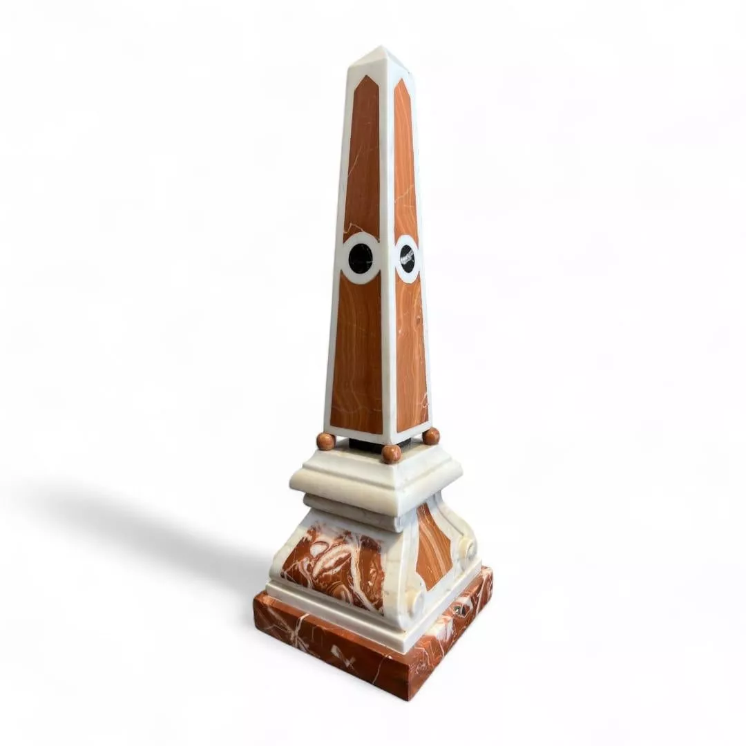 19th Century Pair of Obelisks in Carrara Marble, Sicilian Jasper & Black Portoro