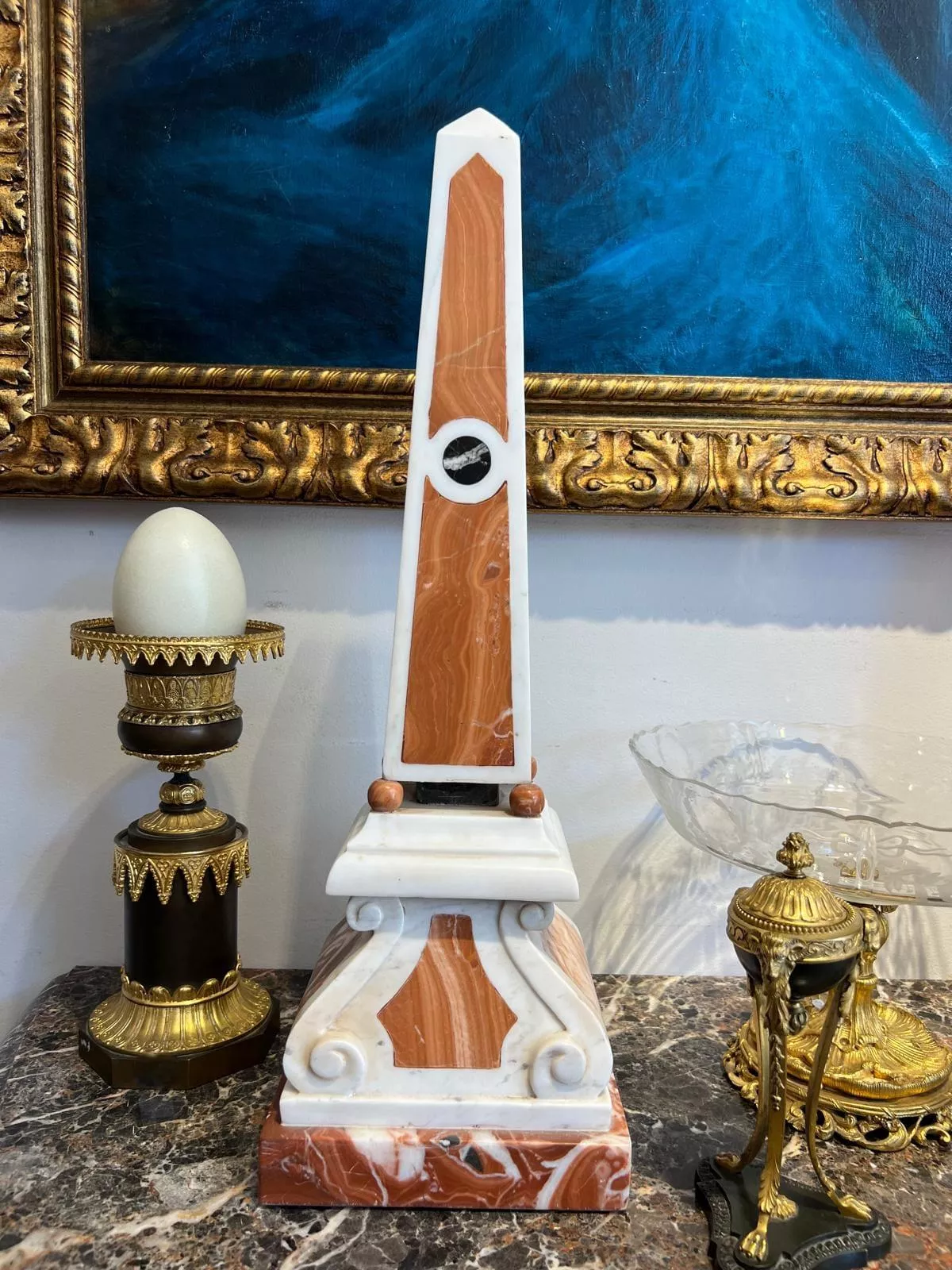 19th Century Pair of Obelisks in Carrara Marble, Sicilian Jasper & Black Portoro