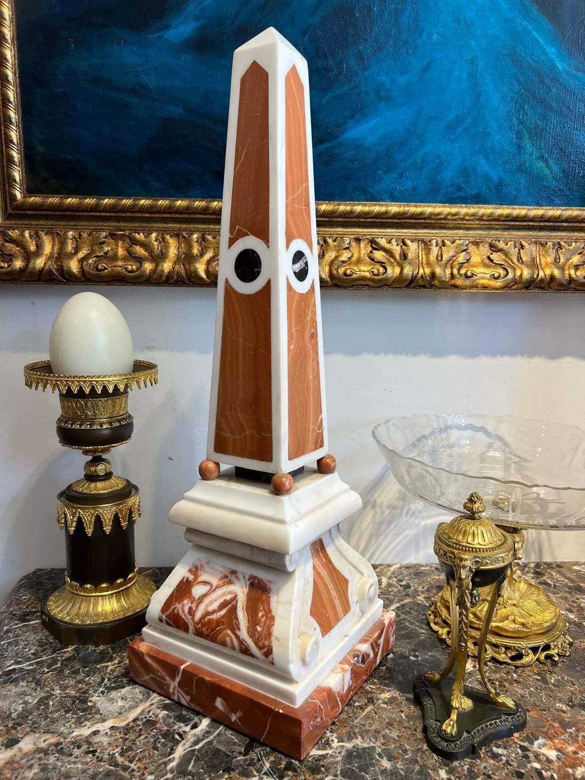 19th Century Pair of Obelisks in Carrara Marble, Sicilian Jasper & Black Portoro