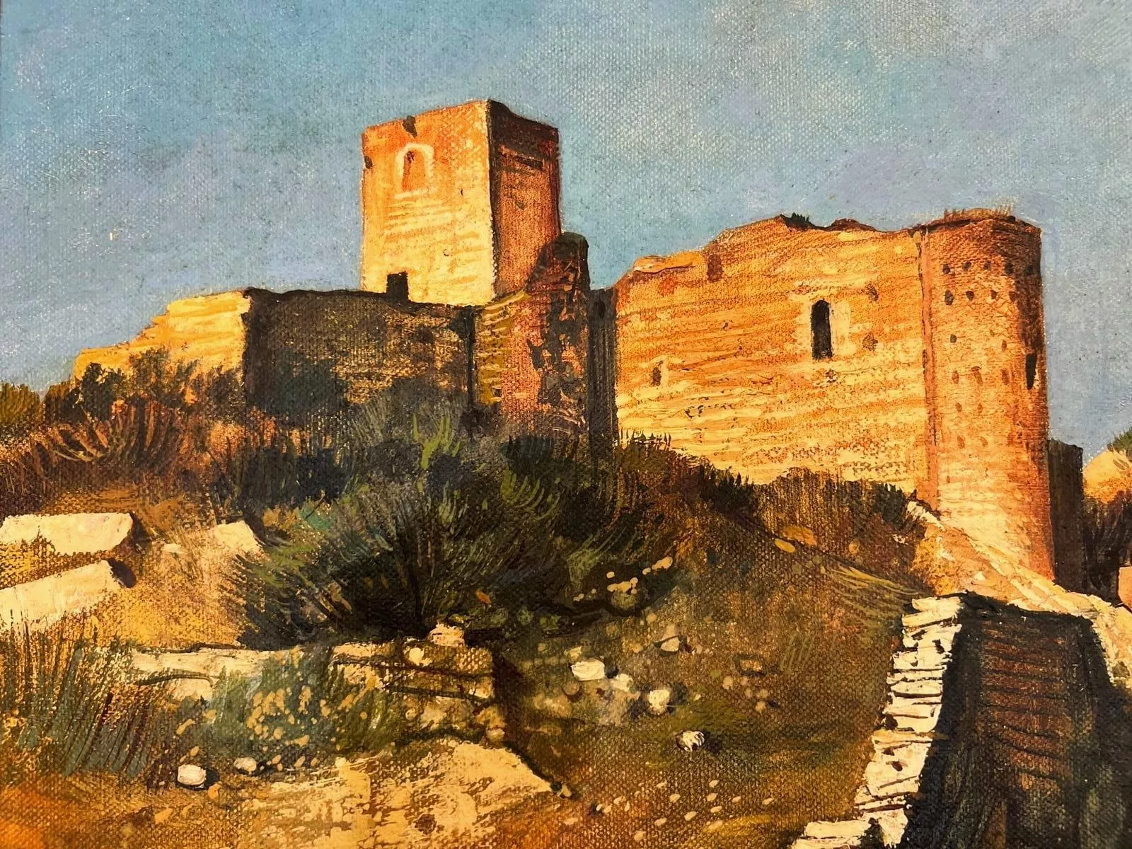 Oil-Painting `Rhône Valley: Chapel and Keep of Mornas Castle` by Jean Thomas