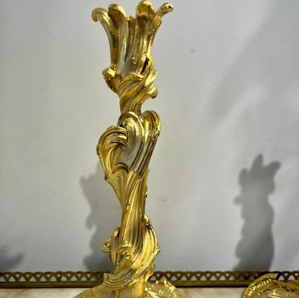 19th Century Pair of Gilt Bronze Candlesticks after a model by Meissonnier