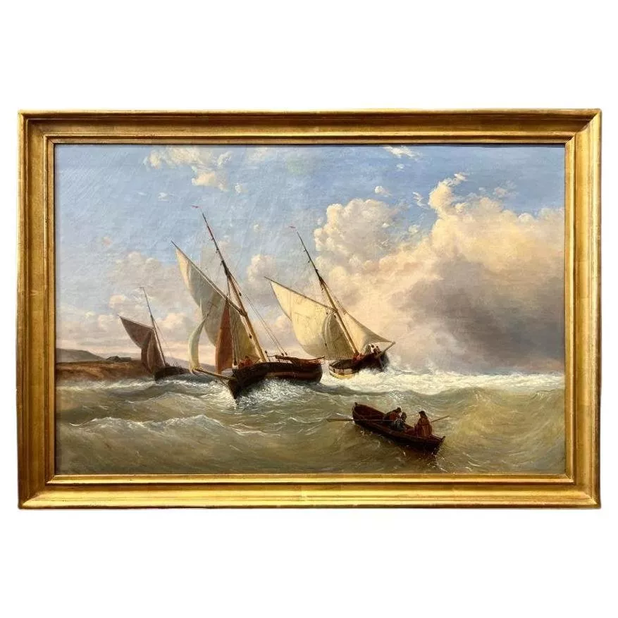 Early 19th Century Oil-on-Canvas Marine Painting `Les Plates of Villerville`