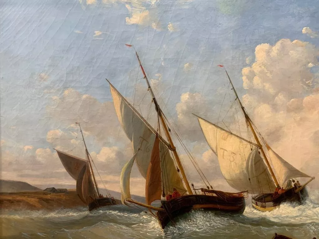 Early 19th Century Oil-on-Canvas Marine Painting `Les Plates of Villerville`