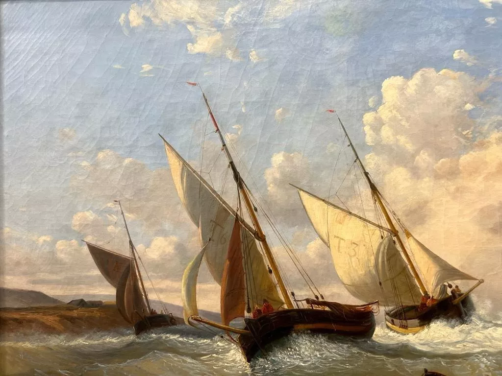 Early 19th Century Oil-on-Canvas Marine Painting `Les Plates of Villerville`