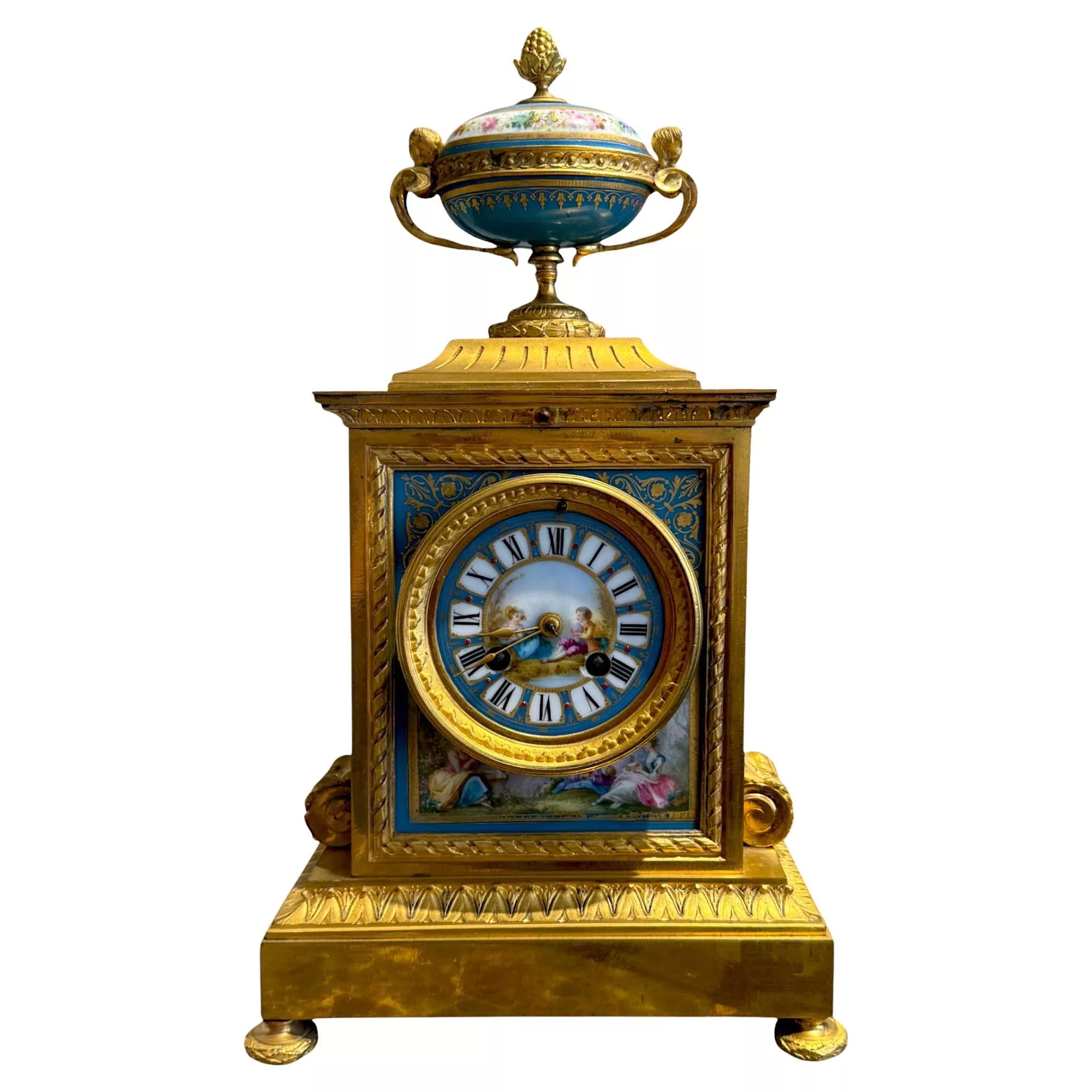 French Louis XVI Style Porcelain and Gilt Bronze Mantel Clock, 19th Century