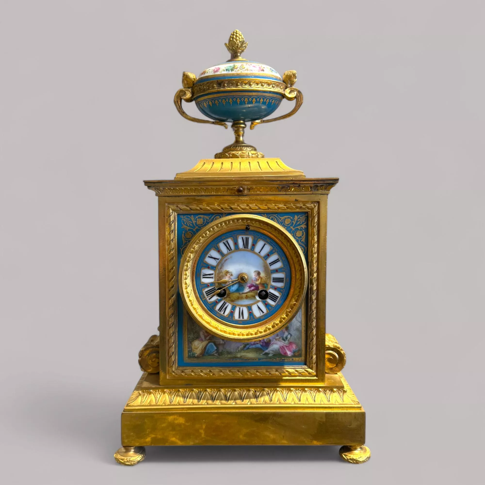 French Louis XVI Style Porcelain and Gilt Bronze Mantel Clock, 19th Century
