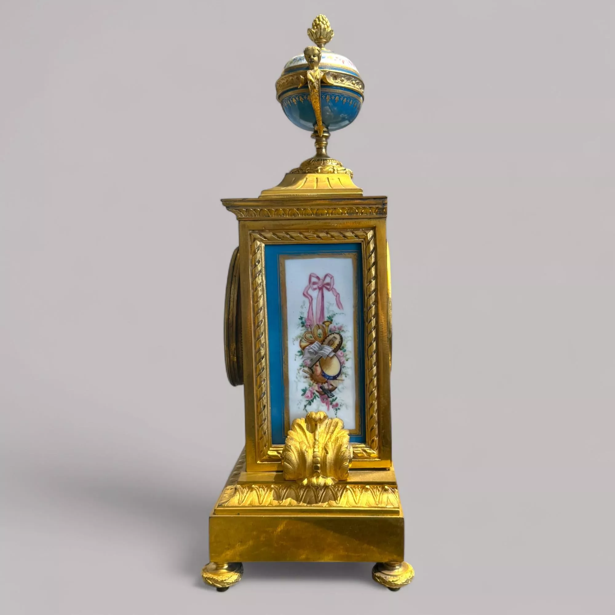 French Louis XVI Style Porcelain and Gilt Bronze Mantel Clock, 19th Century