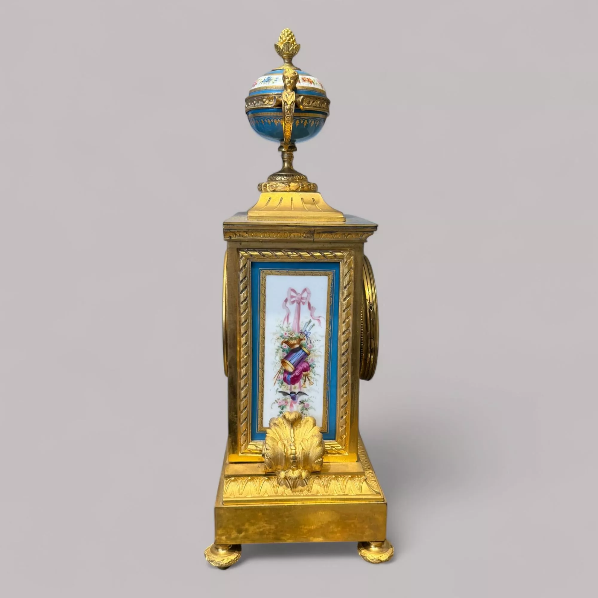 French Louis XVI Style Porcelain and Gilt Bronze Mantel Clock, 19th Century