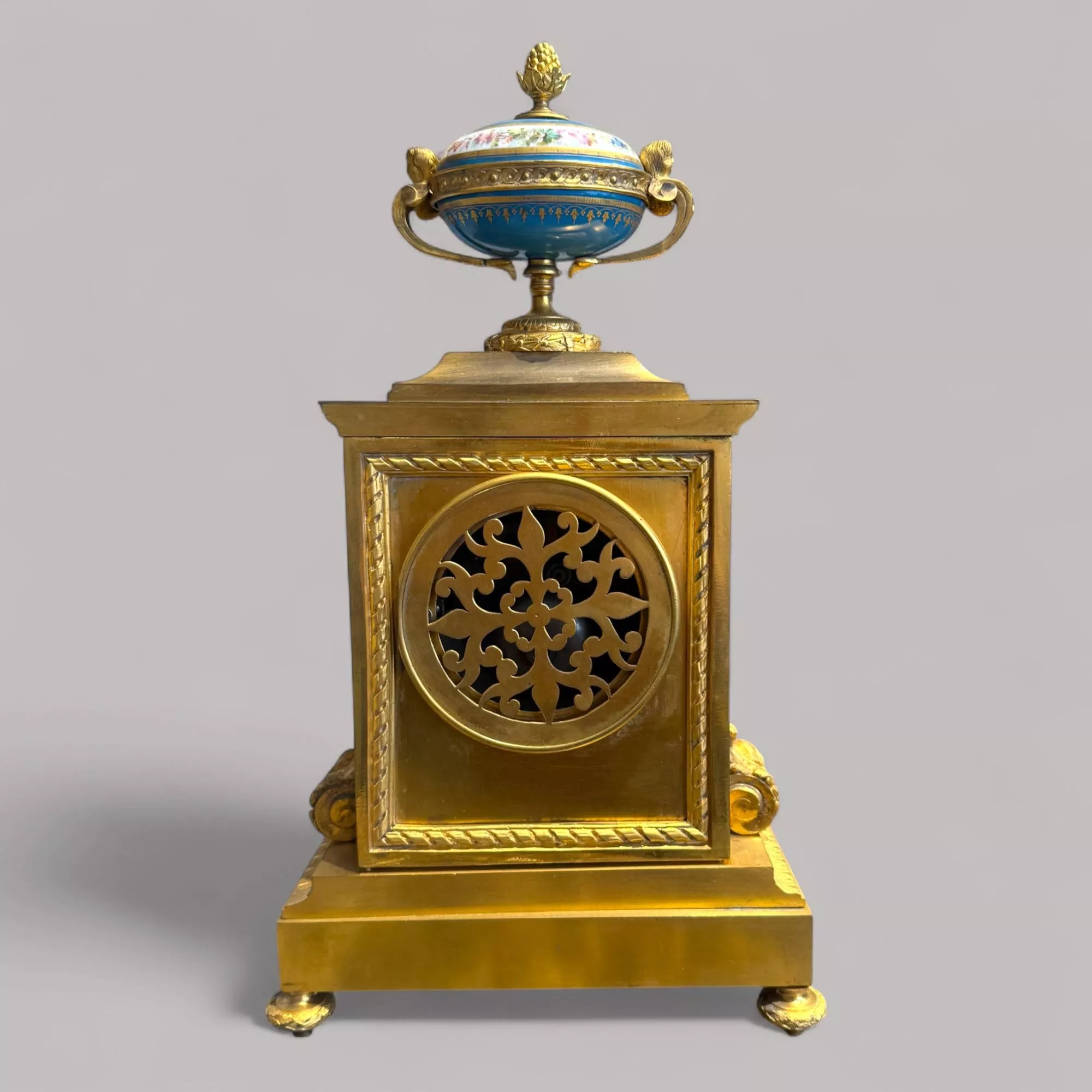 French Louis XVI Style Porcelain and Gilt Bronze Mantel Clock, 19th Century