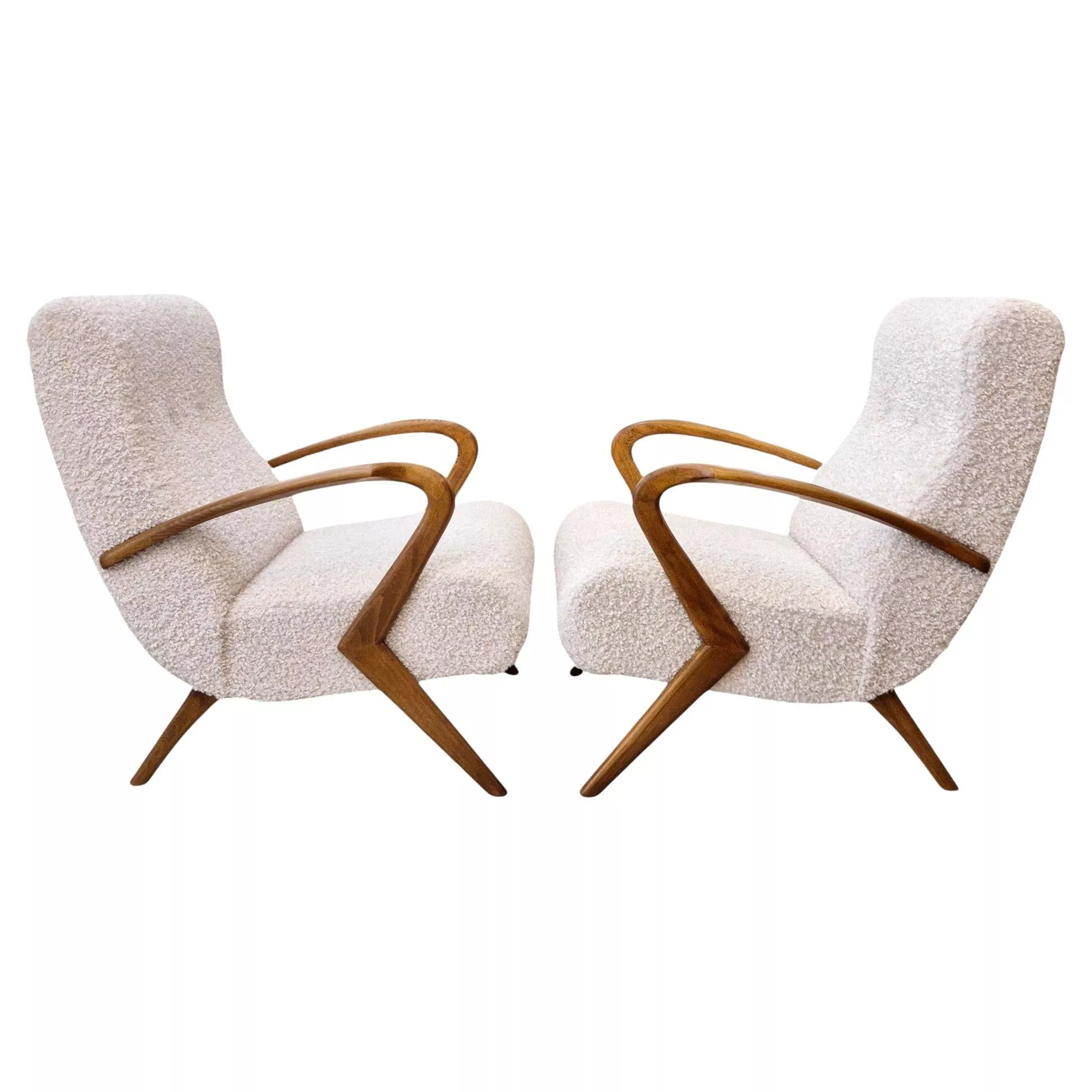 Pair of bouclé armchairs, attributed to Paolo Buffa, Circa 1950