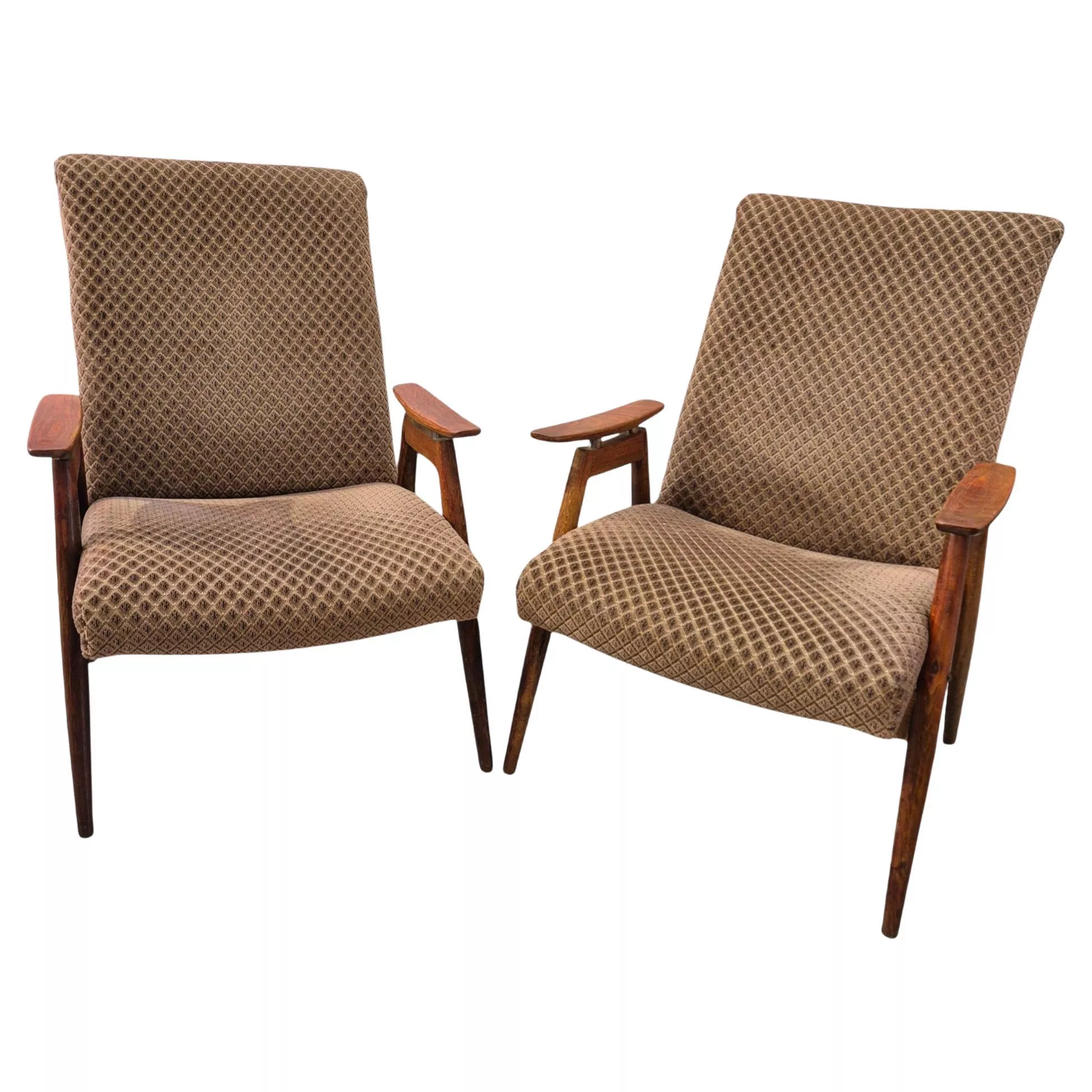 Пара кресел Mid-Century Lounge с бархатной обивкой, XX век 