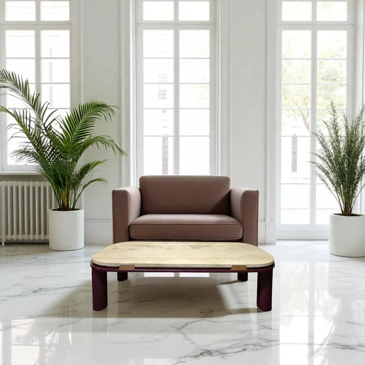 Журнальный столик Roche Bobois со столешницей из травертина, XX век 