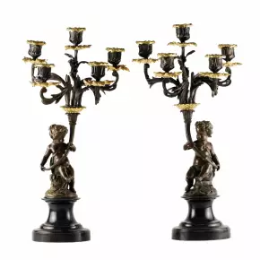 Paire de bougeoirs en bronze de style baroque. 19ème siècle 
