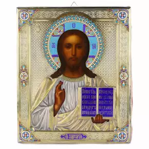 Icône du Seigneur Pantocrator dans un cadre en argent doré et émaux. Russie, Moscou, 1891 