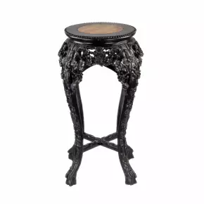 Support de vase chinois sculpte, en ebène et marbre.