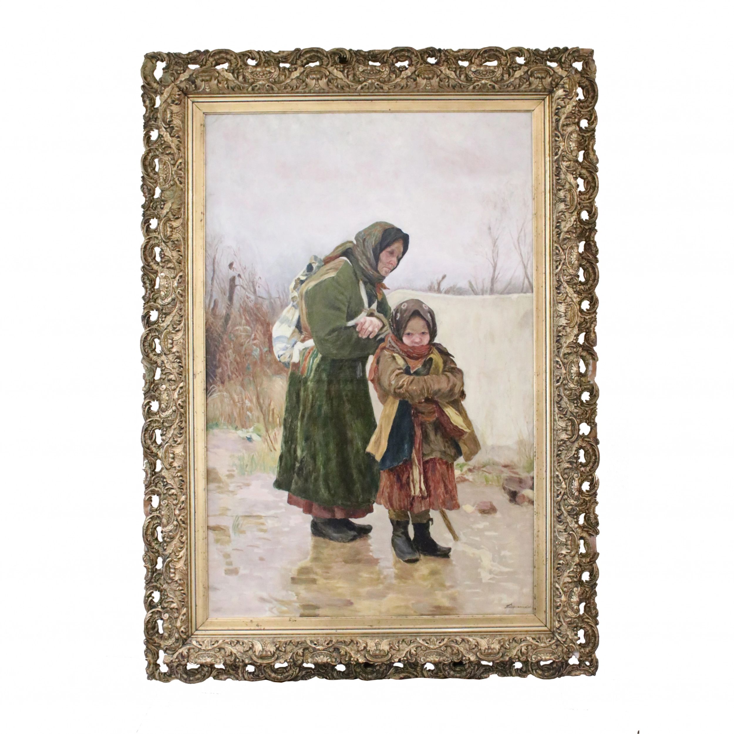 Painting-Grandmother-with-granddaughter-Tvorozhnikov