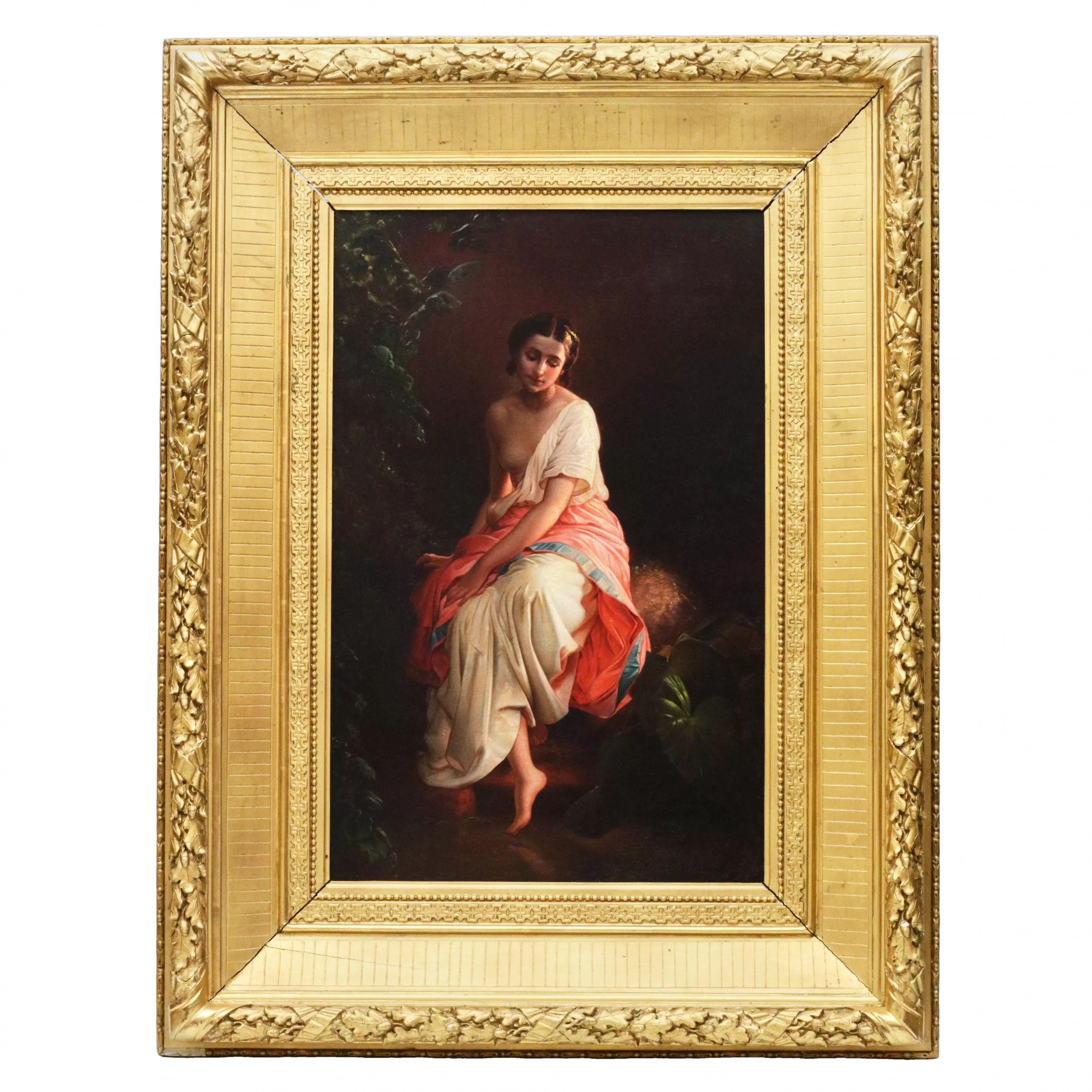 Peinture-Image-romantique-d`une-baigneuse-naïade-Ecole-russe-du-milieu-du-19ème-siècle-