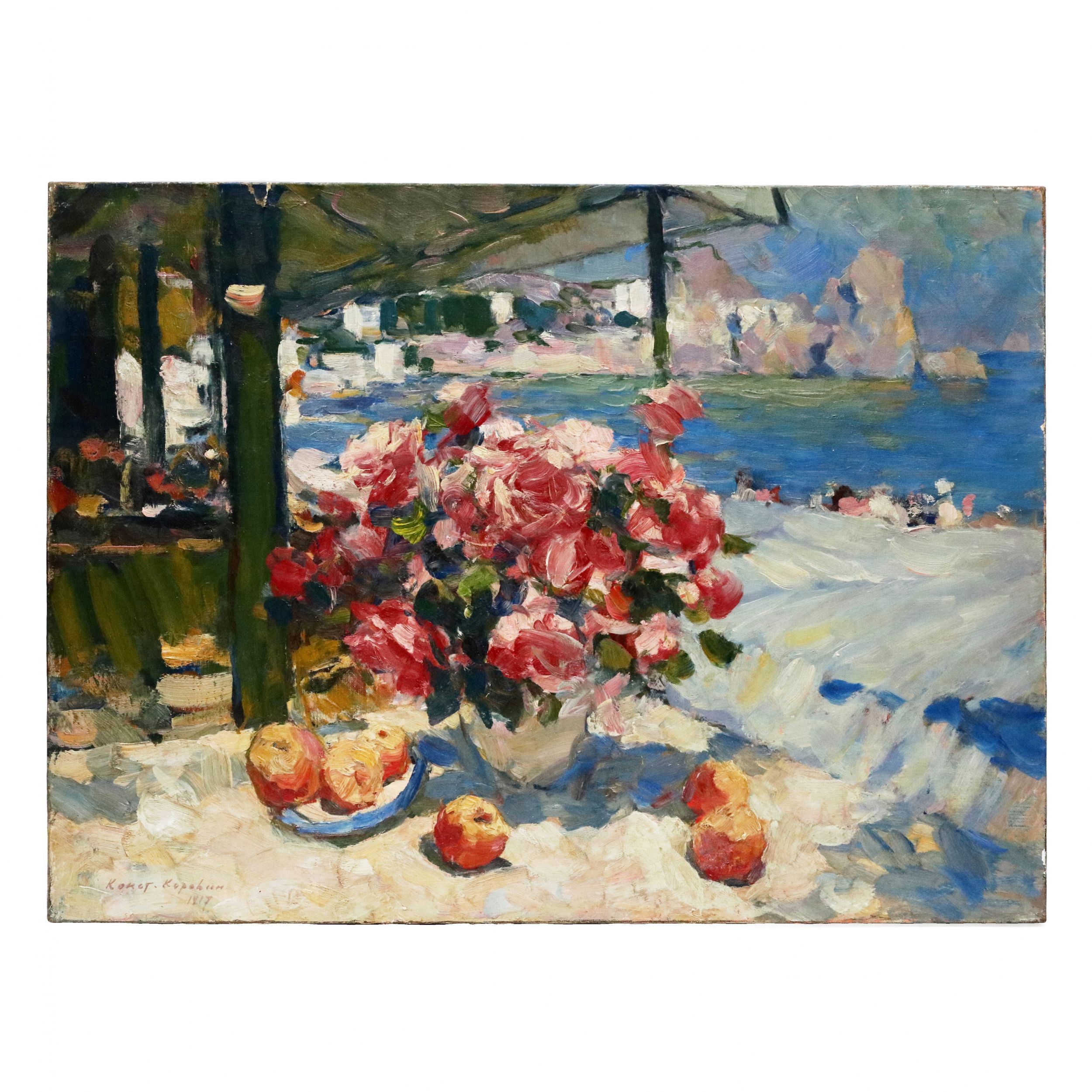 KONSTANTIN-KOROVIN-Gurzuf-Bouquet-of-roses-by-the-sea-1917